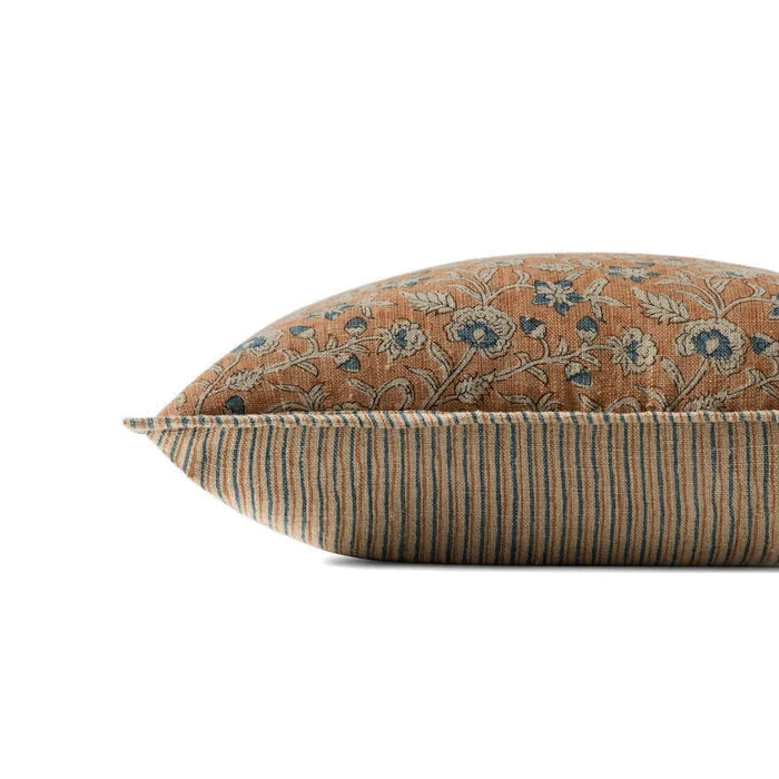 Indian Block Print Linen Pillow in peach - side view