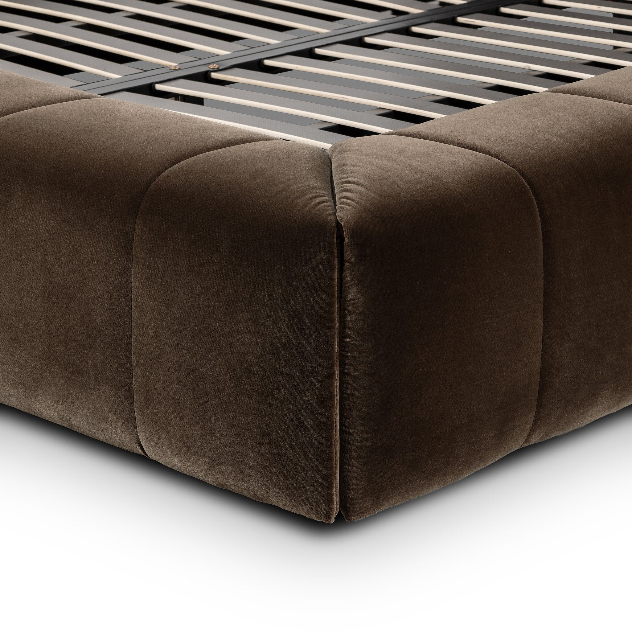 Langham Bed - detail view of upholstered frame