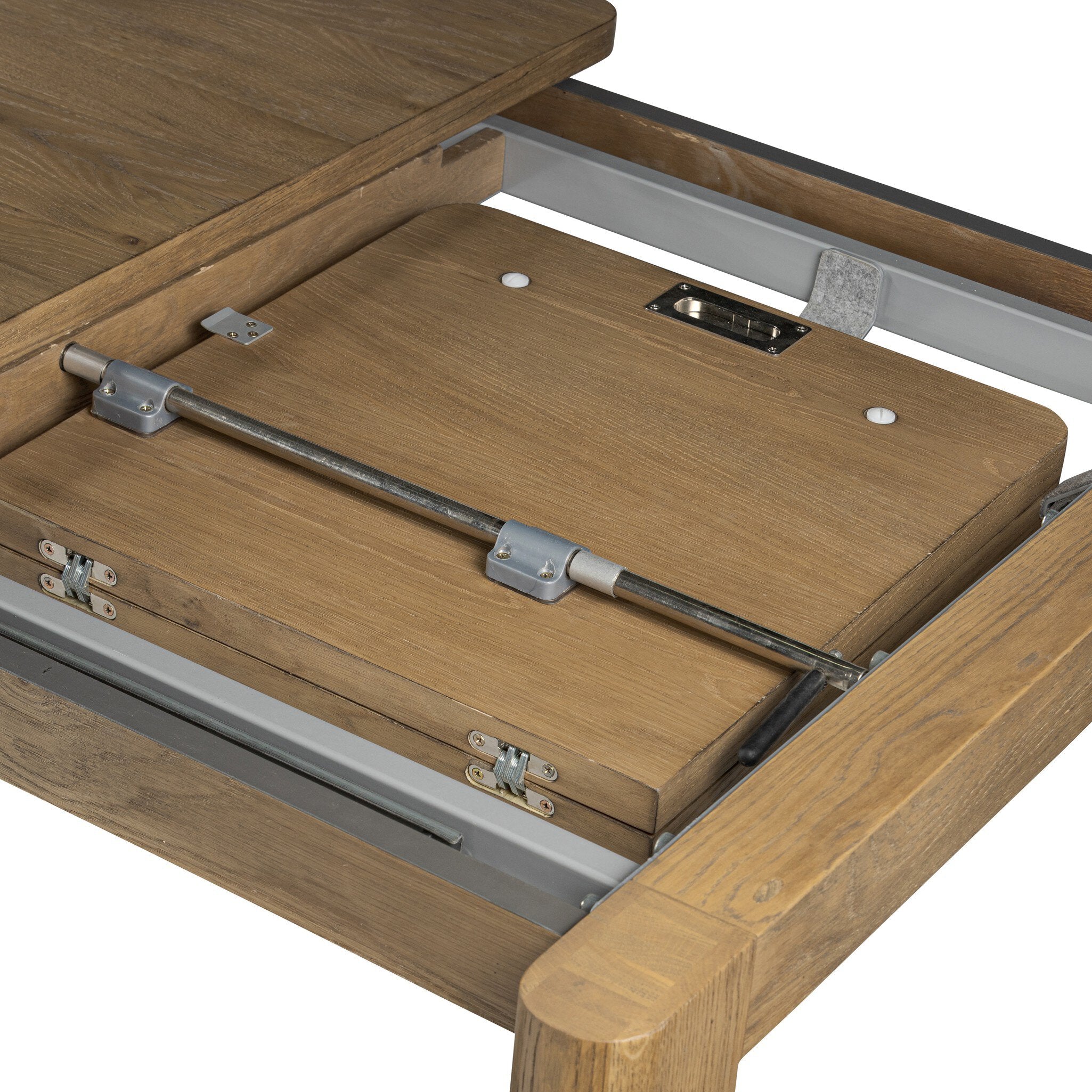 Noeline Double Extension Dining Table - detail view of extension hardware