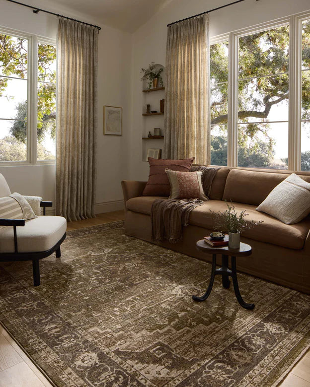 Haywood Rug in Moss / Charcoal - styled in a neutral room