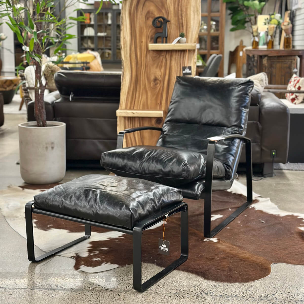 Eugene Leather Accent Chair in Black - available at City Home PDX