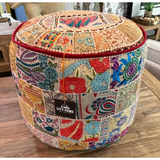Round Patchwork Pouf - available at the City Home Outlet
