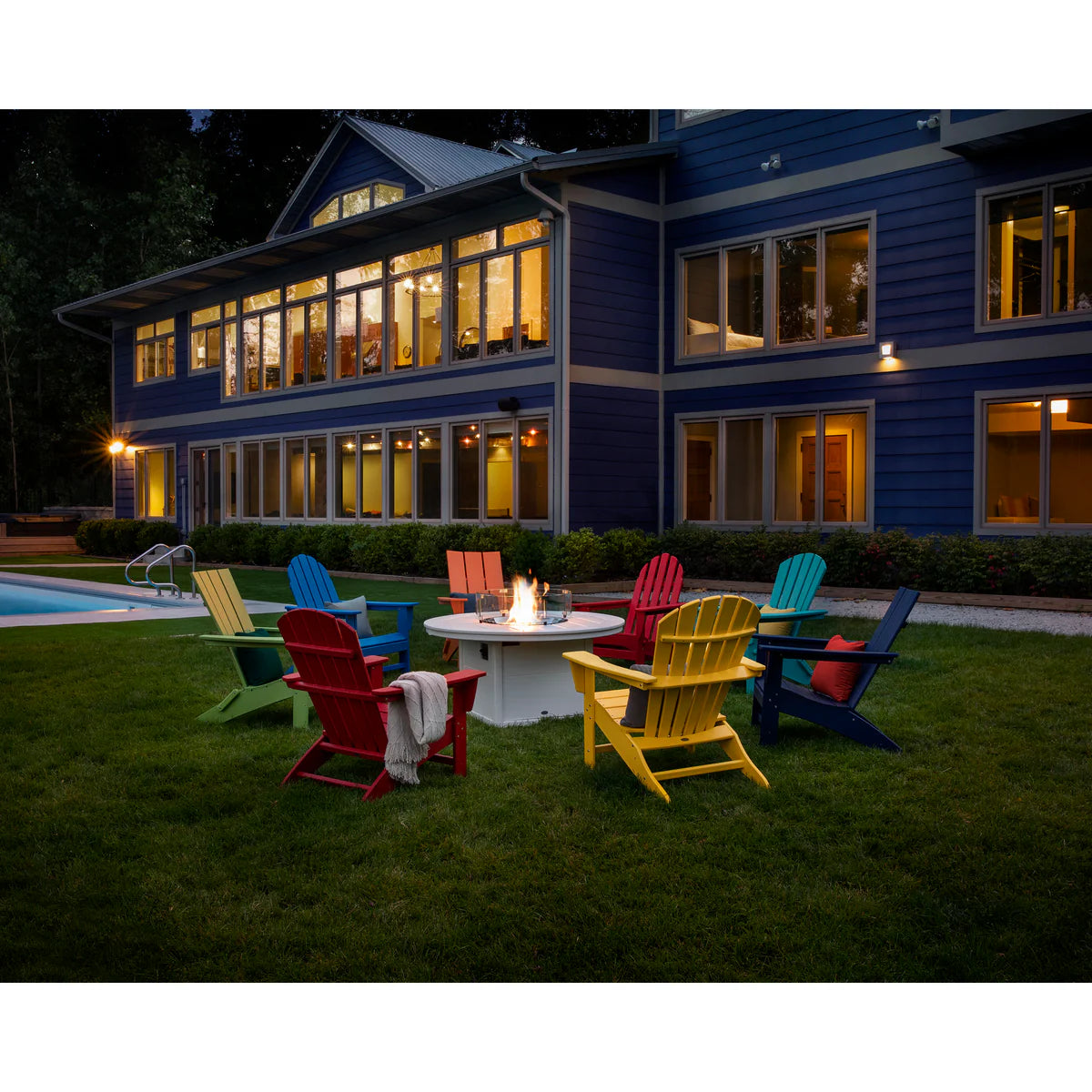 Vineyard Adirondack Chair - shown gathered around a fire pit
