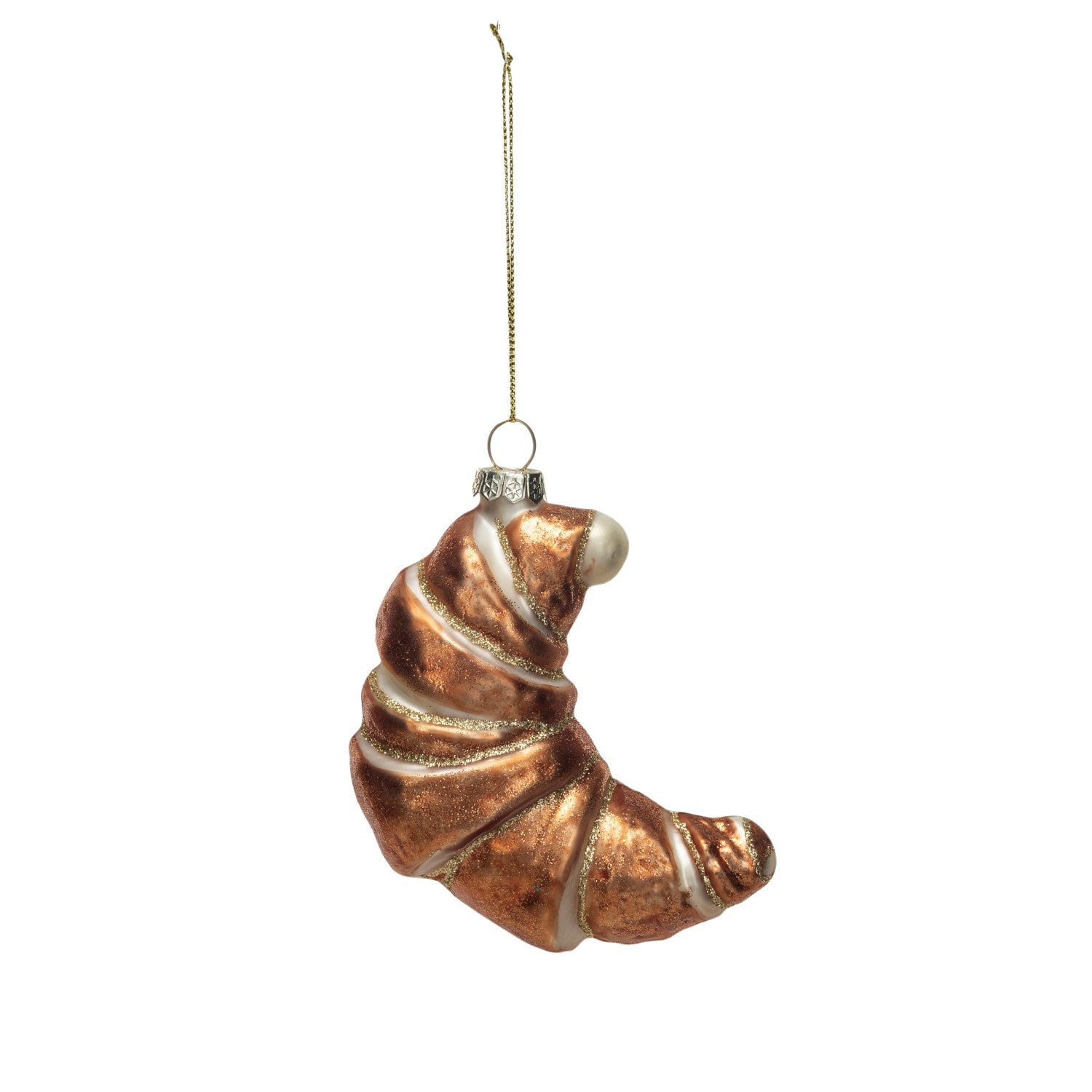 Glass Croissant Ornament w/ Glitter, Copper Finish