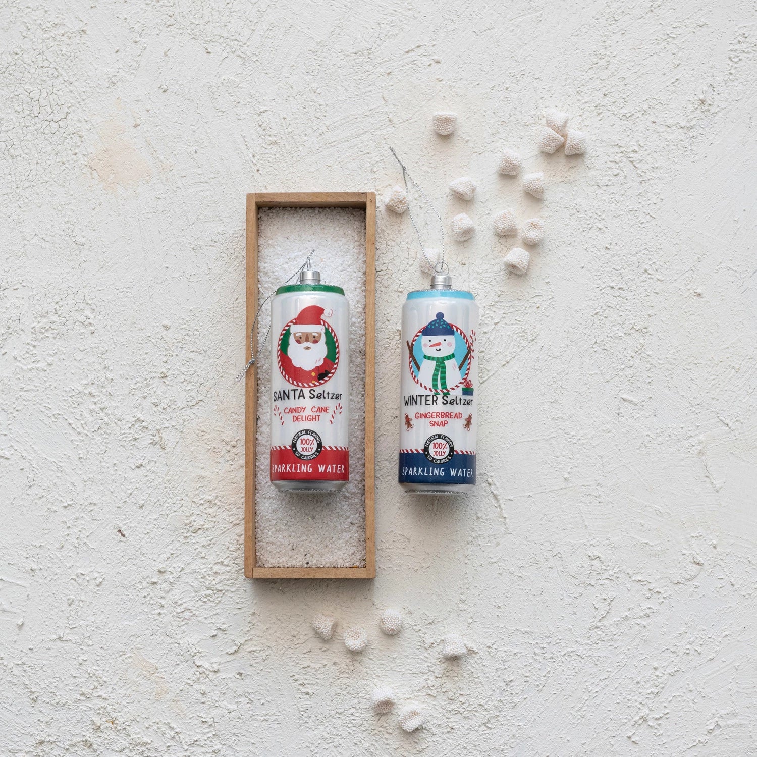 Glass Seltzer Can Ornament w/ Holiday Icon, 2 Styles