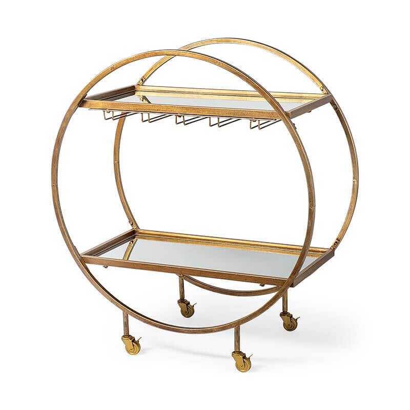 Carola Bar Cart - round brass bar cart available at City Home