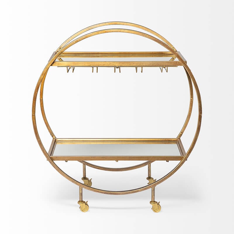 Carola Bar Cart - round brass bar cart available at City Home