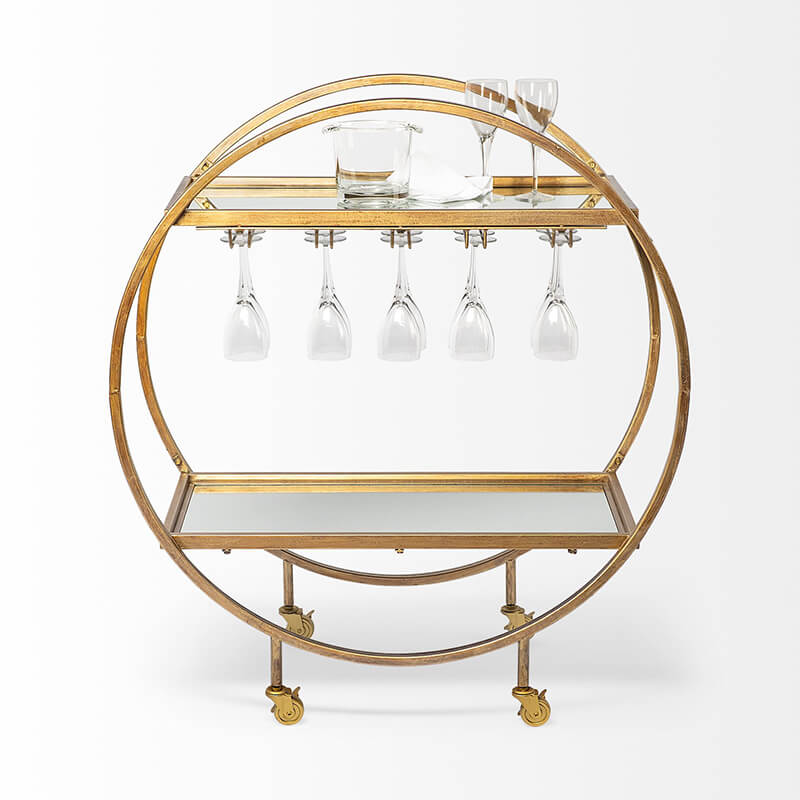Carola Bar Cart - shown with wine glasses hanging from the stemware rack