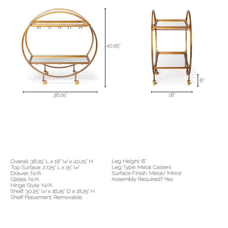 Carola Bar Cart - dimensions and details
