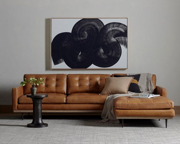 Lexi 2 Piece Leather Sectional with Chaise styled in a modern traditional room