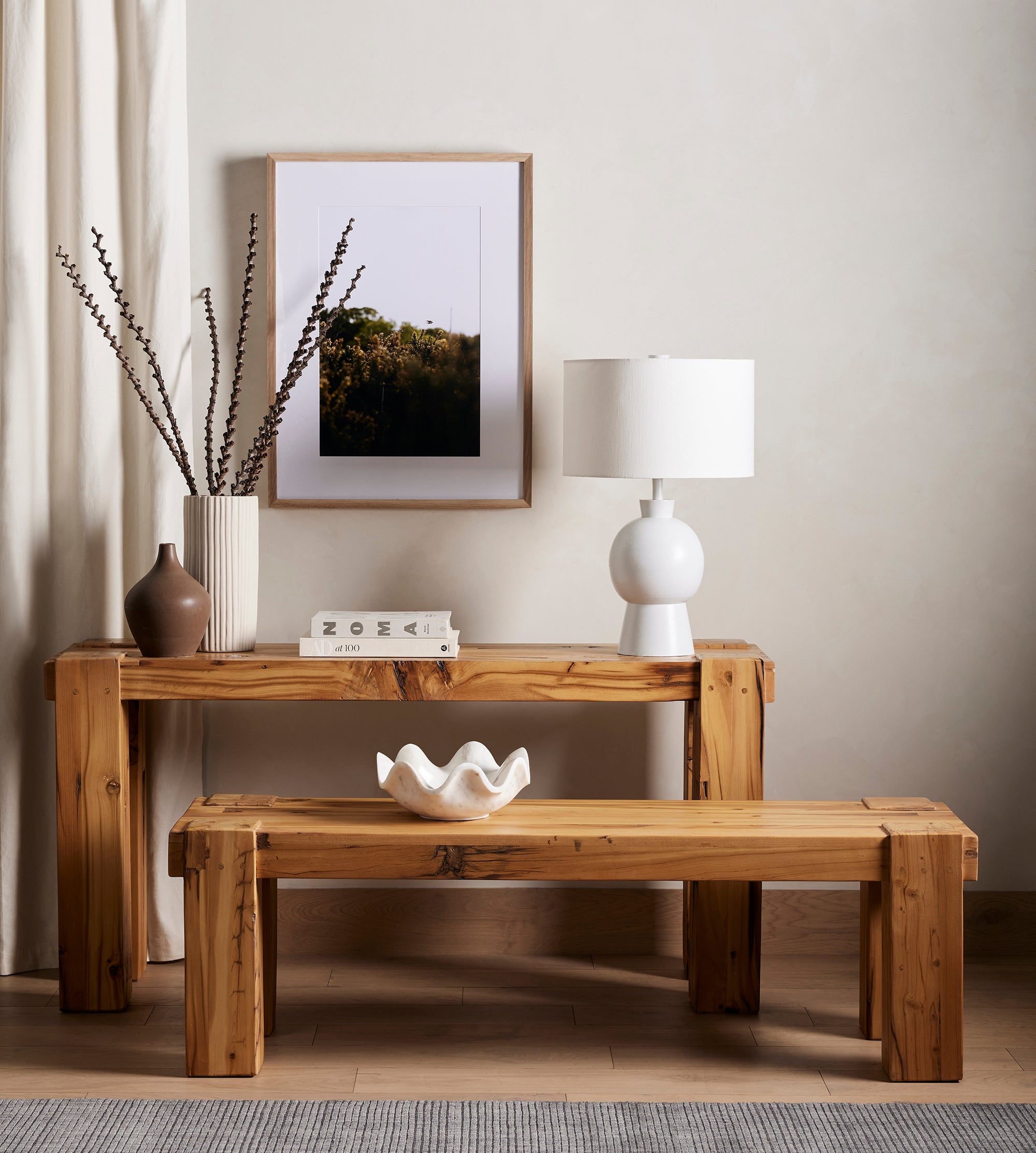 Alvaro bench styled with the Alvaro console table