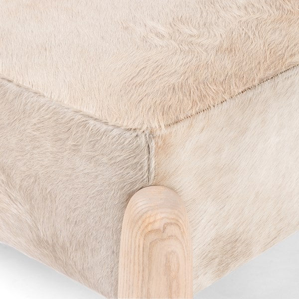 Oaklynn Ottoman in buff hair on hide detail