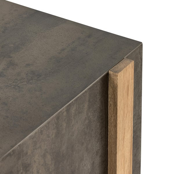 Bingham Media Console in distressed iron and rustic oak