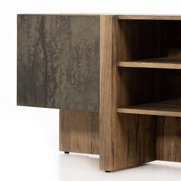 Bingham Media Console in distressed iron and rustic oak
