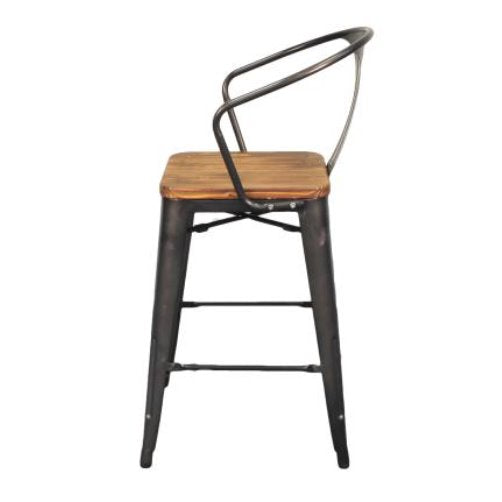 Metropolis Wood Seat High Back Stool
