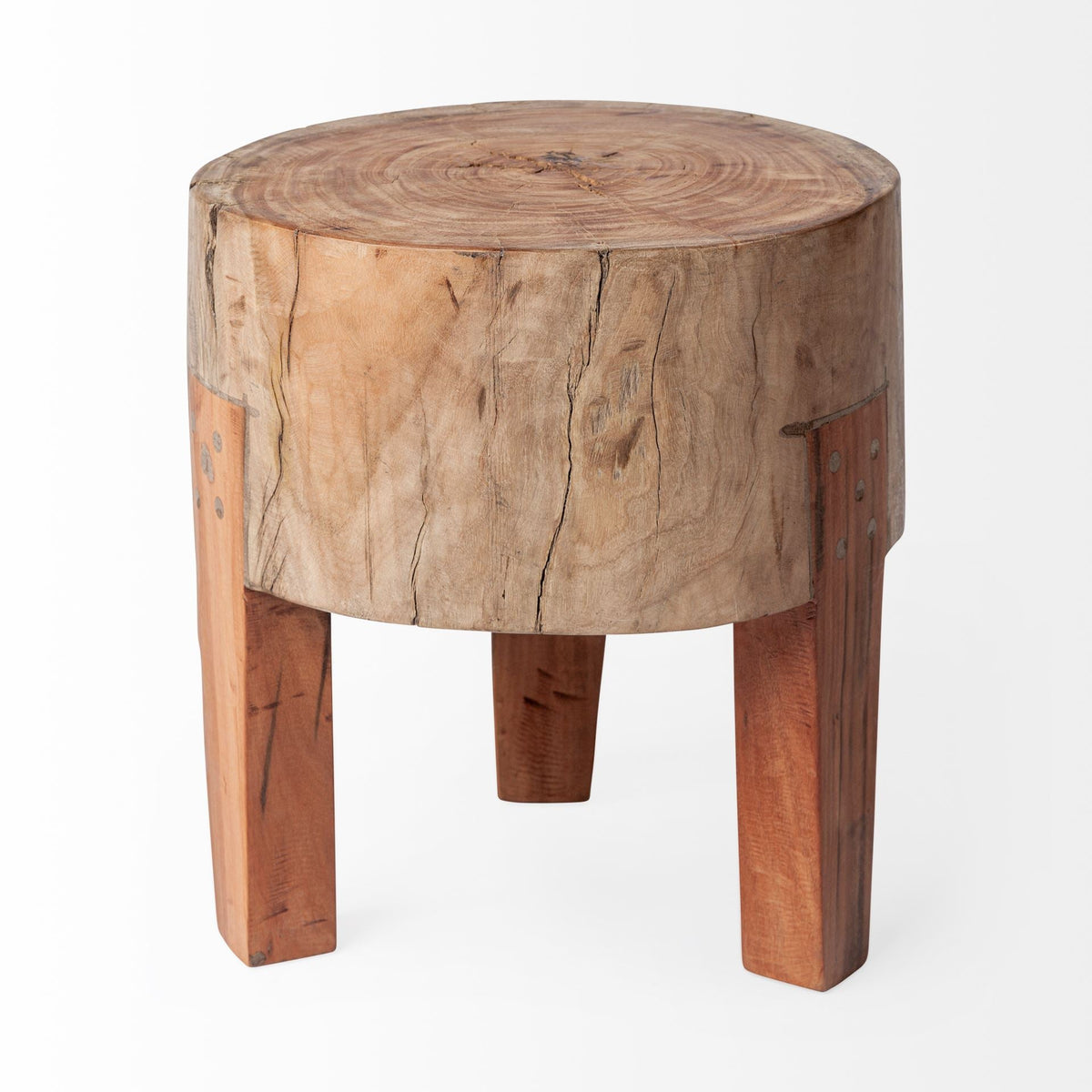 Asco Rustic Wood Stool: Front View-15" Height