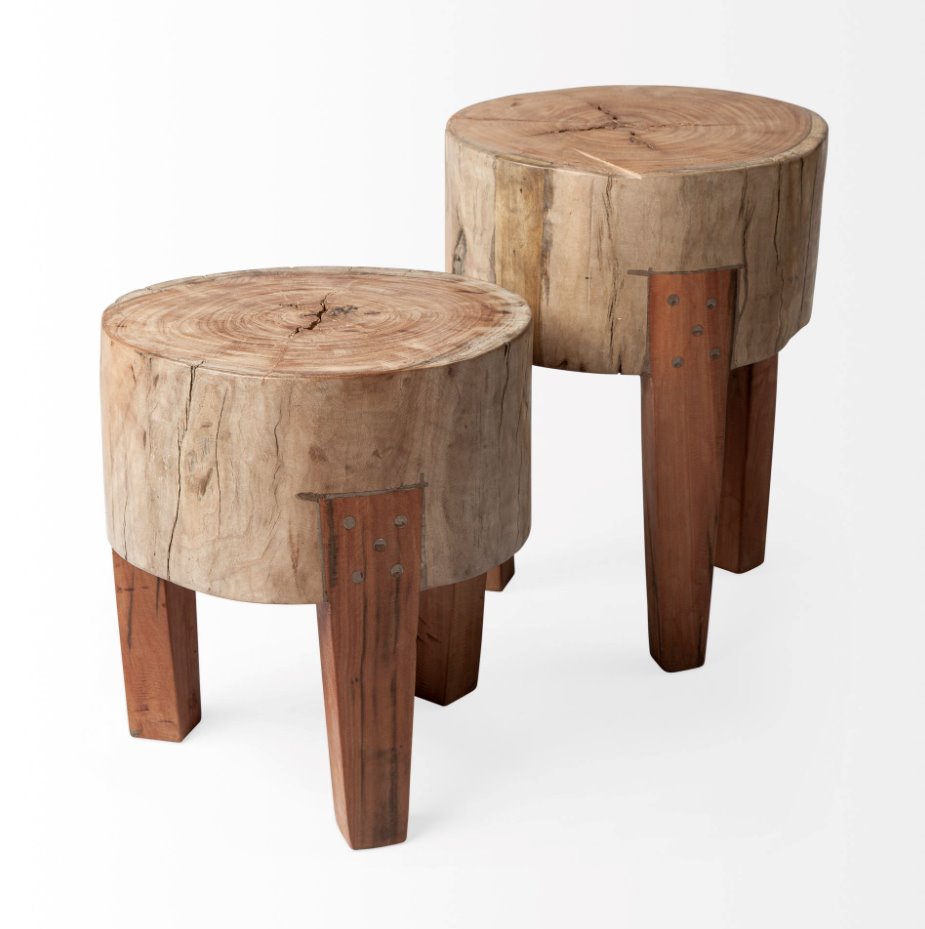 Asco Rustic Wood Stool: 15" and 18" Stool View