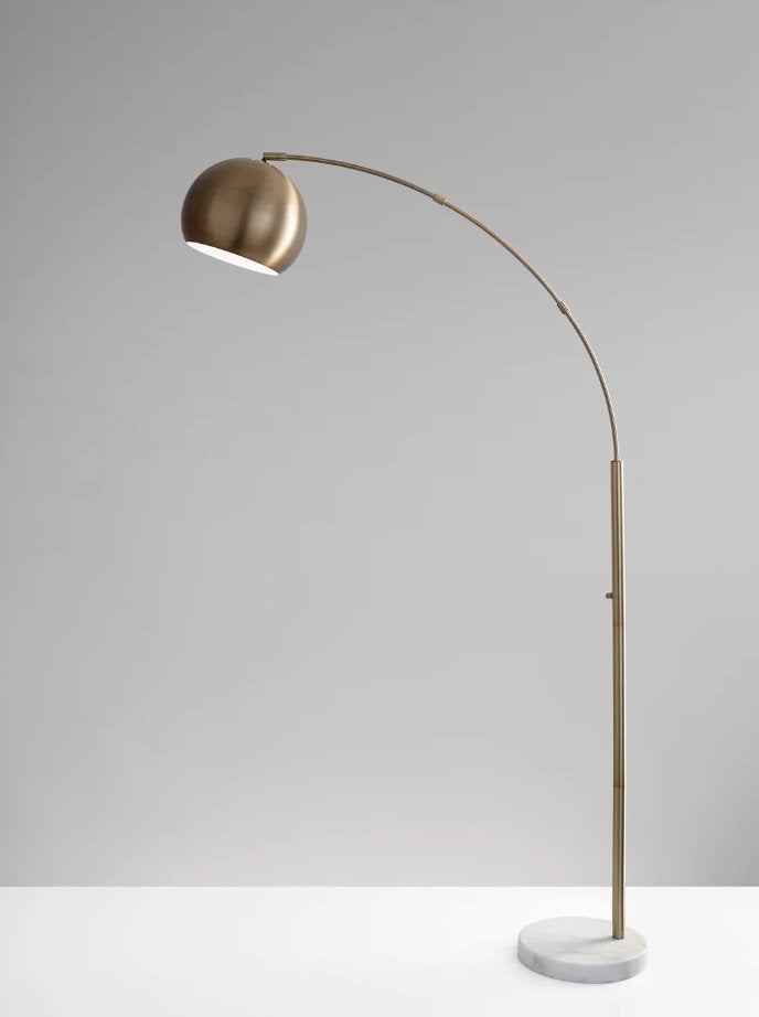 Astoria Arc Lamp: Brass Finish Light-On View