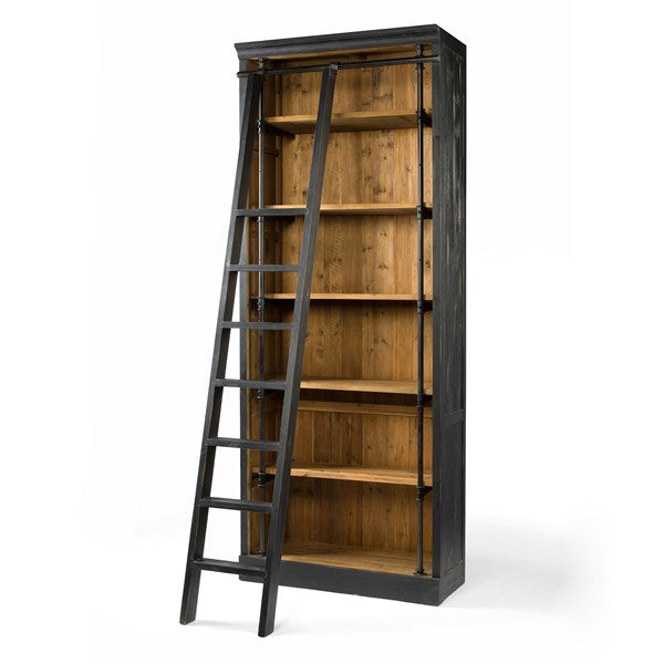 Ivy reclaimed wood bookcase with ladder