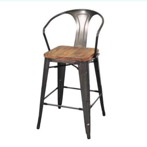 Metropolis Wood Seat High Back Stool