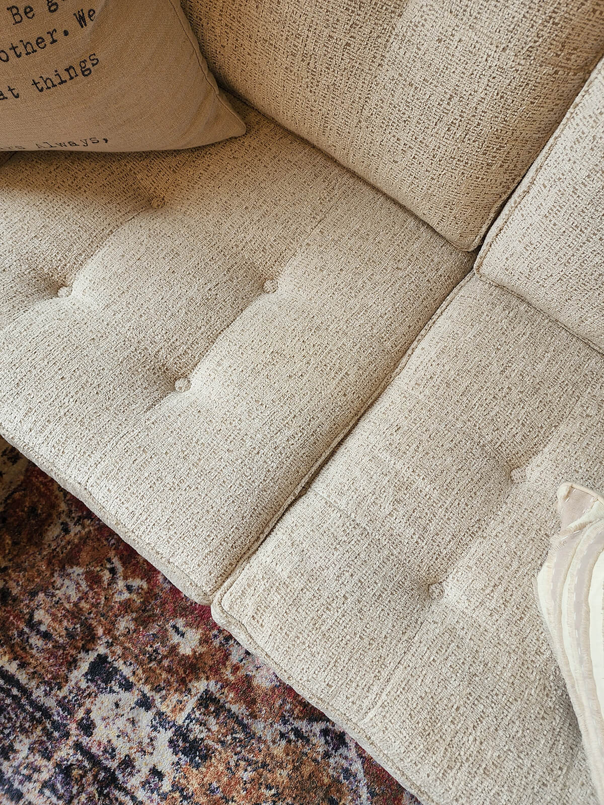 Carrara sectional in Mythology Linen detail