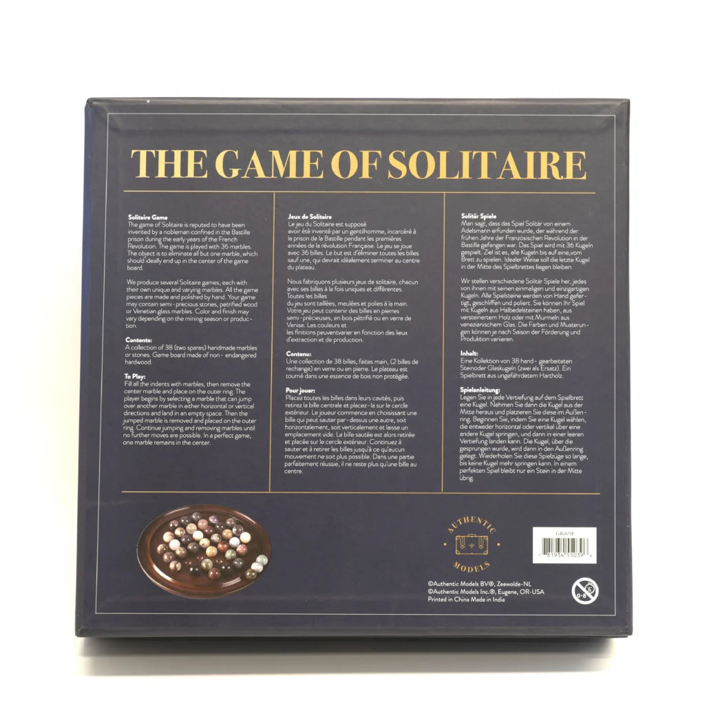 Solitaire Semi Precious Marble Game Set - back of box with play instructions