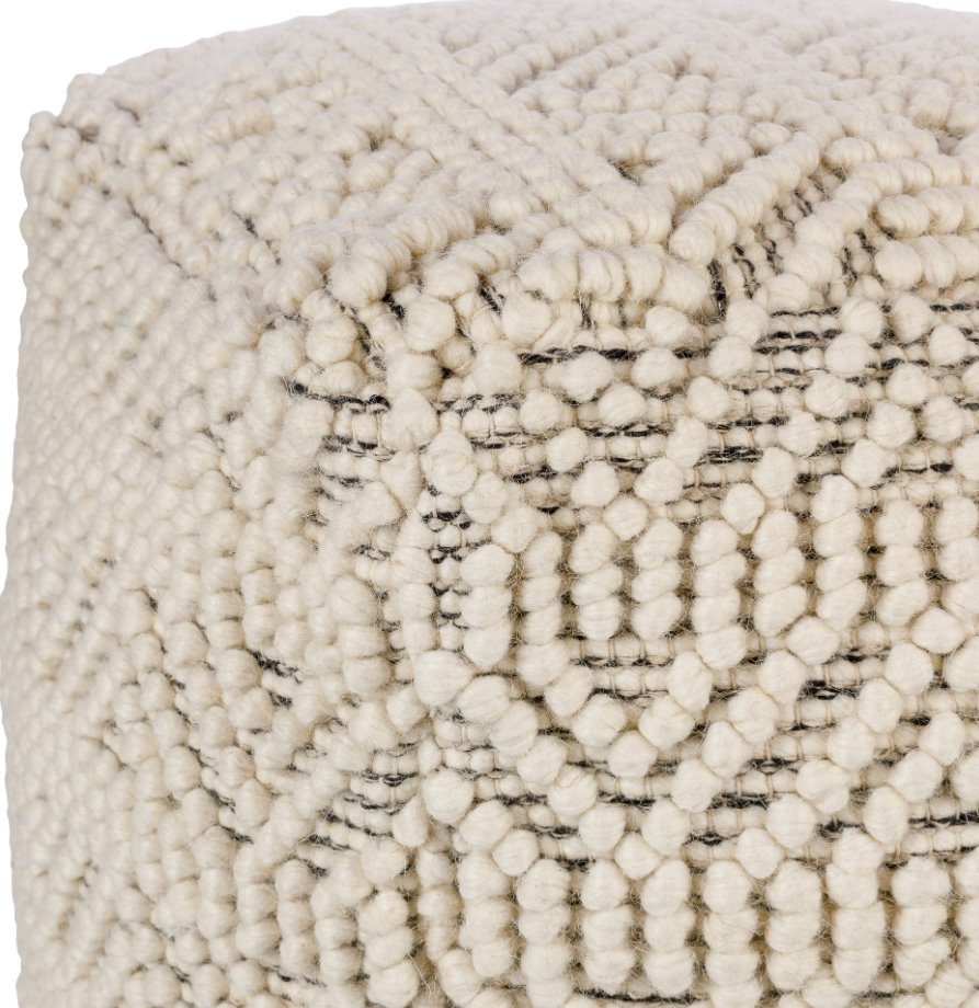 Hygge Woven Pouf: Up-close corner view