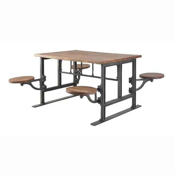 Metal & Wood Dining Table w/ Attached Seats - UMA