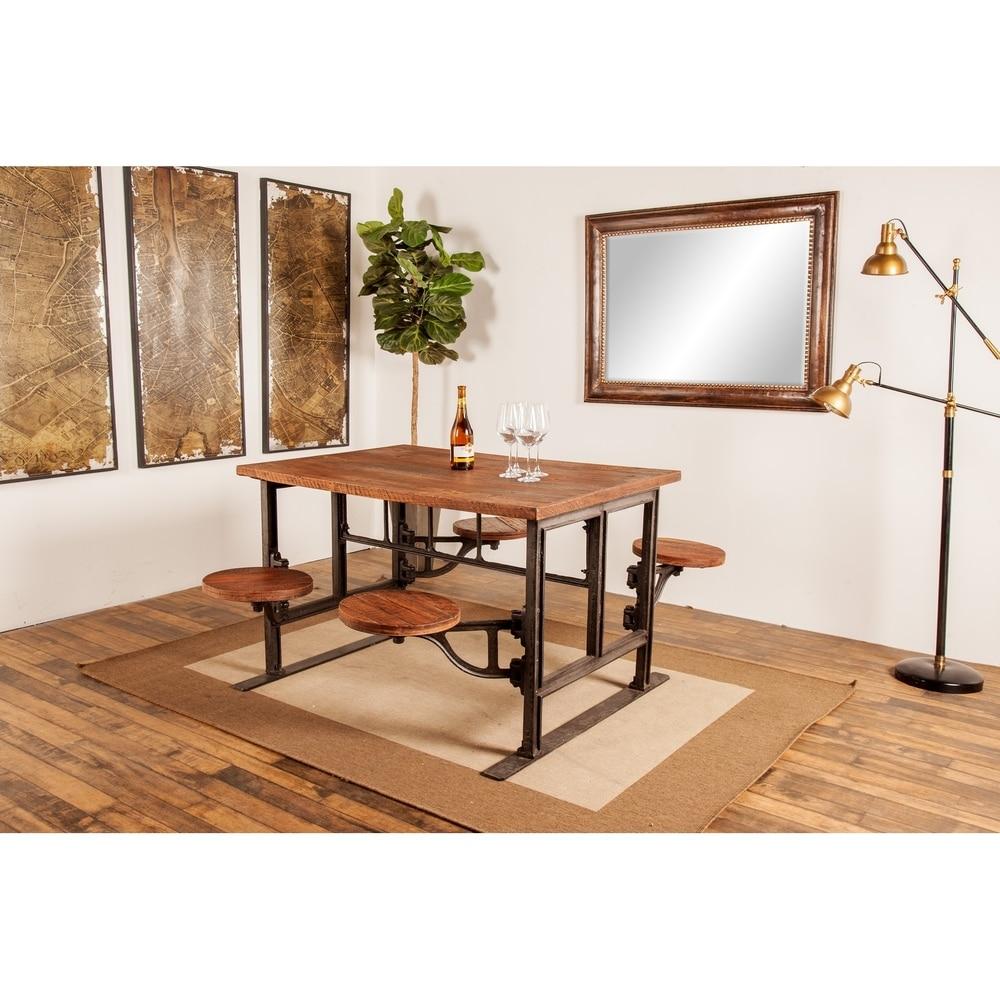Dining Table with Attached Chairs Wood & Metal Table Set City Home
