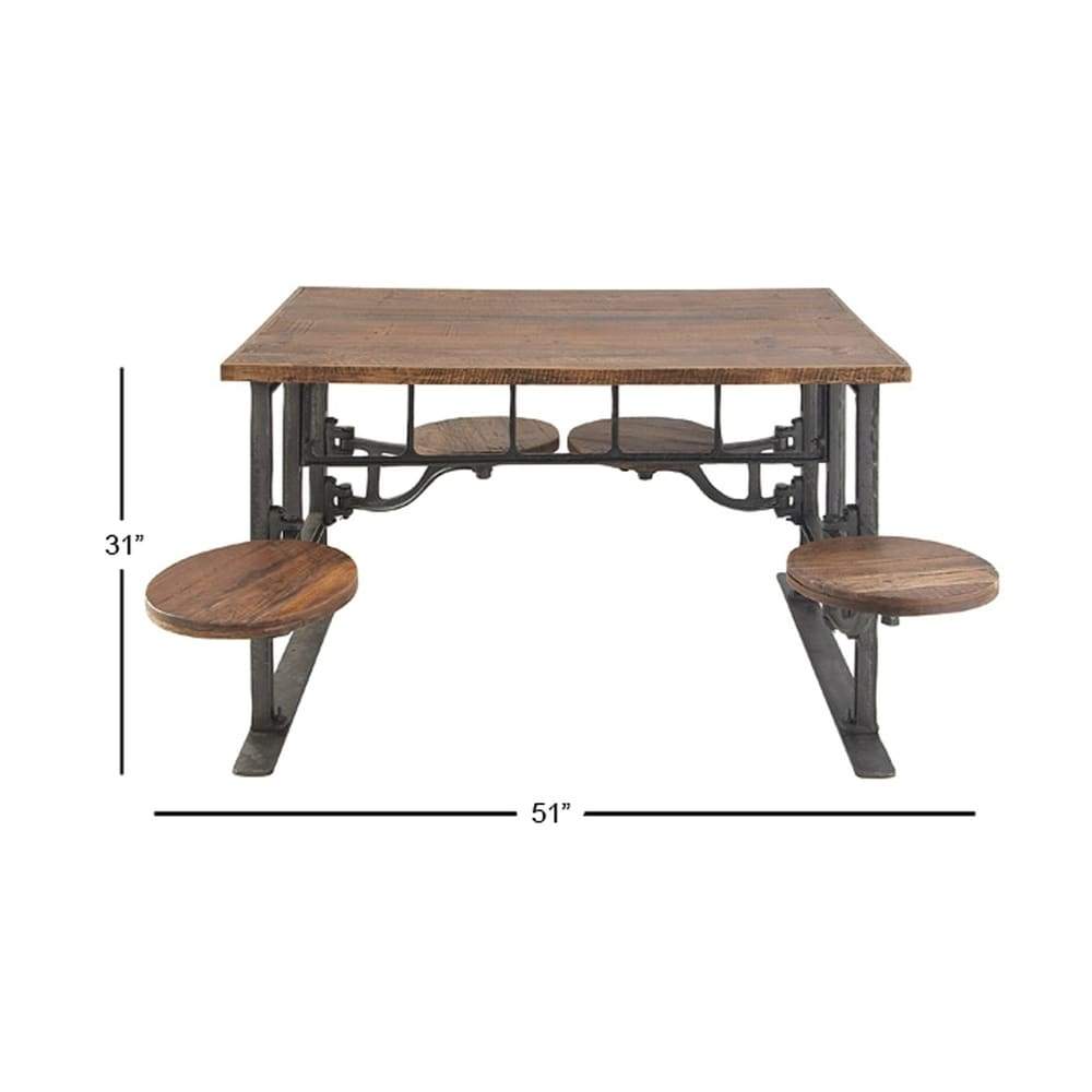 Metal & Wood Dining Table w/ Attached Seats - UMA