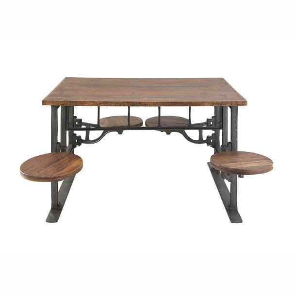 Metal & Wood Dining Table w/ Attached Seats - UMA