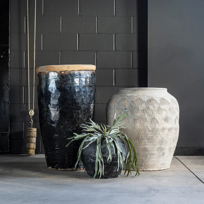 Vintage Glazed Waterpot 46" styled alongside other vintage pots