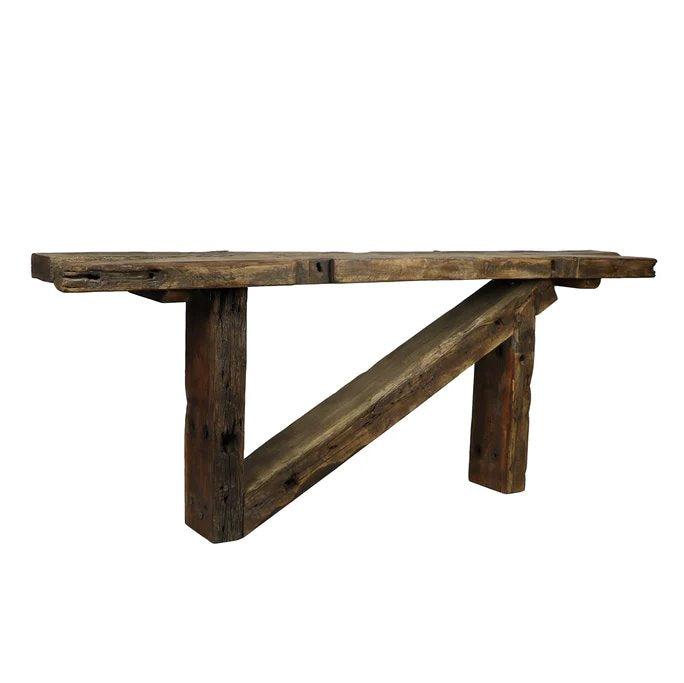 Salvaged Beam Console Table: Side View