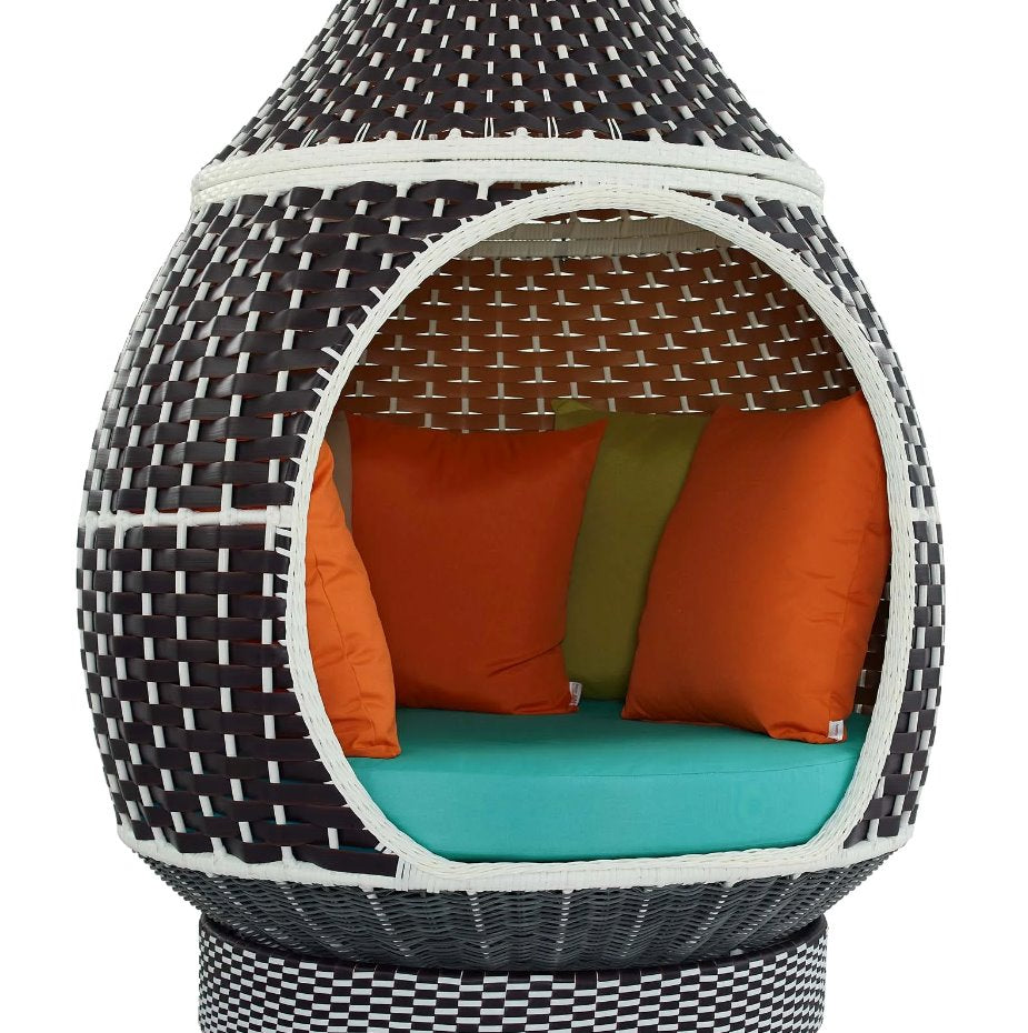 Palace Outdoor Patio Wicker Rattan Hanging Pod: Product Quarter View