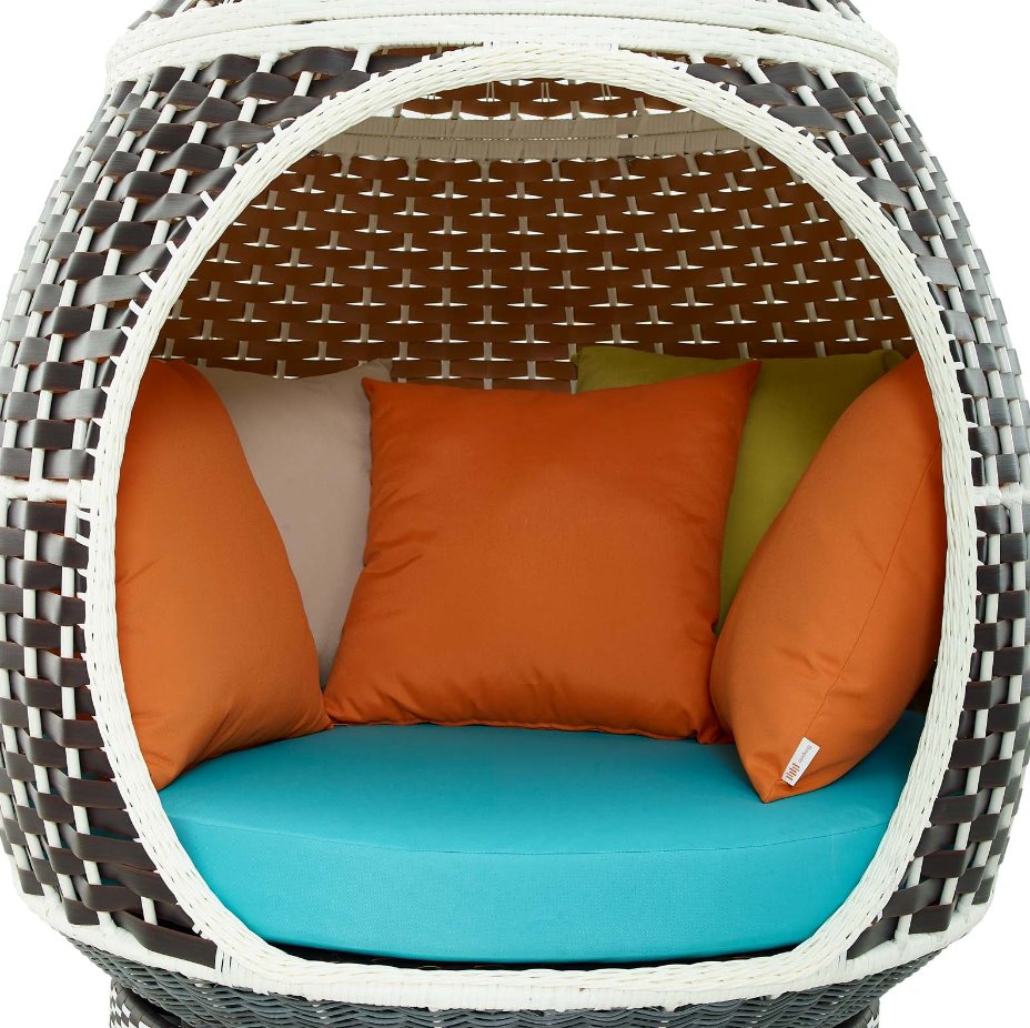 Palace Outdoor Patio Wicker Rattan Hanging Pod: Up-Close Pillow Views