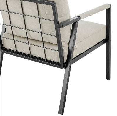 Rivano Fabric Outdoor Accent Arm Chair: Chair Corner Back View-Coastal Taupe