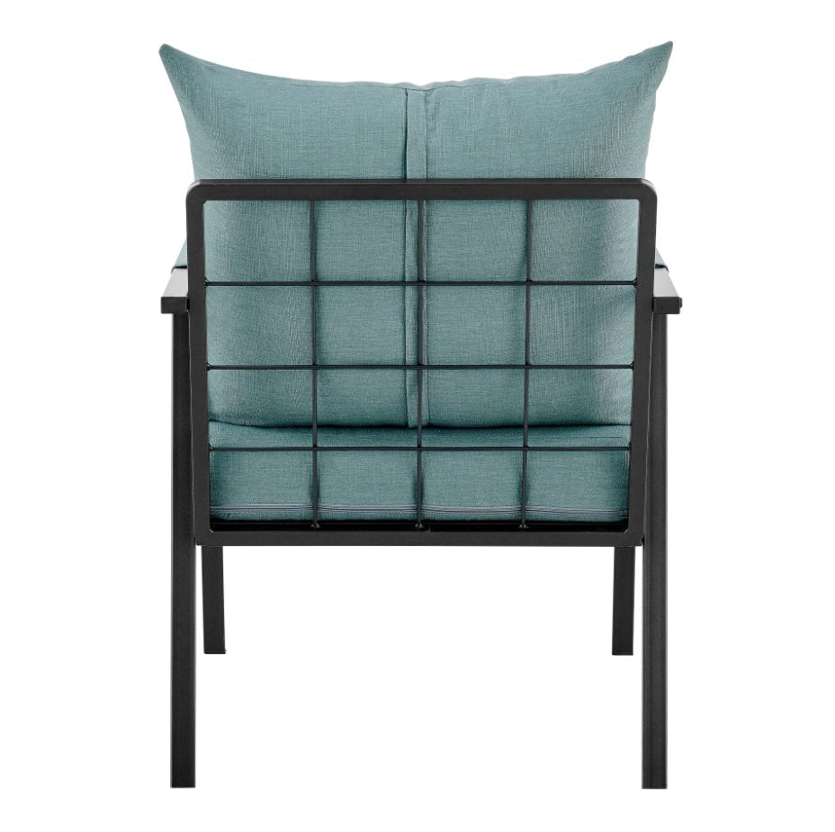 Rivano Fabric Outdoor Accent Arm Chair: Chair Back View-Coastal Blue