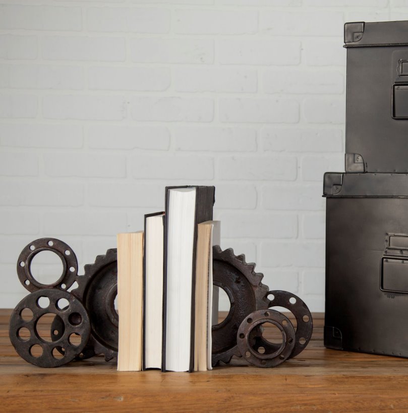Cogsworth Bookends: The set of 2 Cogsworth Bookends gives the appearance of gears in a machine turning while holding-up your Charles Dickens novels. Perfect for an enthusiast of the industrial aesthetic.