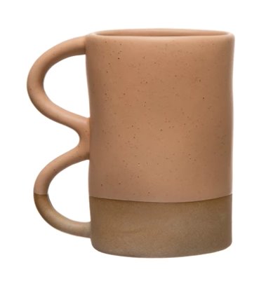 Matte Speckled Stoneware Squiggle Handle Mug: Functionality meets aesthetic with these beautiful stoneware mugs. The matte color scheme with the subtle specks and the squiggle handle makes these mugs a must-have in the kitchen.
