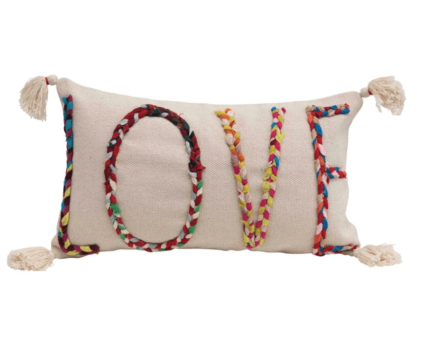 LOVE Lumbar Pillow with Applique & Tassels