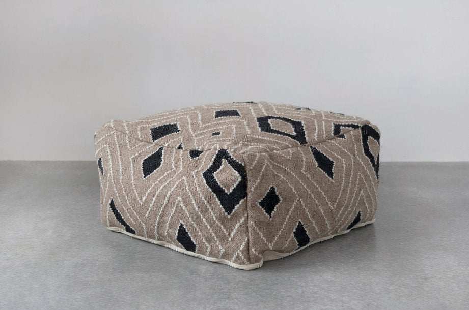 Woven Wool Blend Pouf with Design: Style View