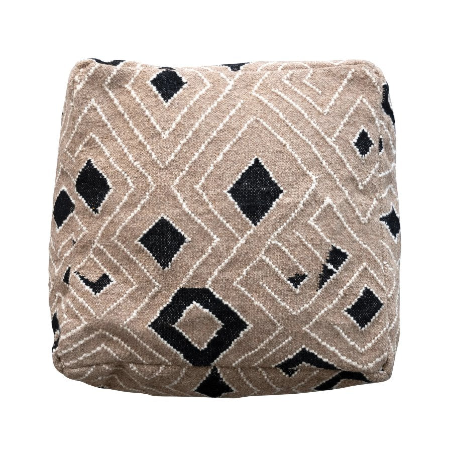 Woven Wool Blend Pouf with Design: Top View