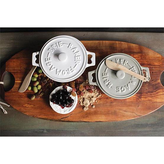 Stoneware Brie Baker w/ Wood Spreader - Creative Co-Op