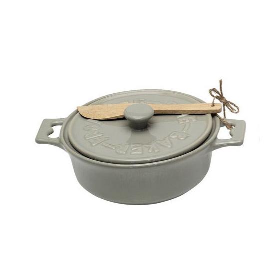 Stoneware Brie Baker w/ Wood Spreader - Creative Co-Op