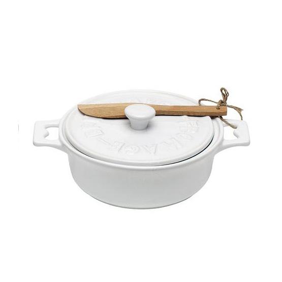 Stoneware Brie Baker w/ Wood Spreader - Creative Co-Op