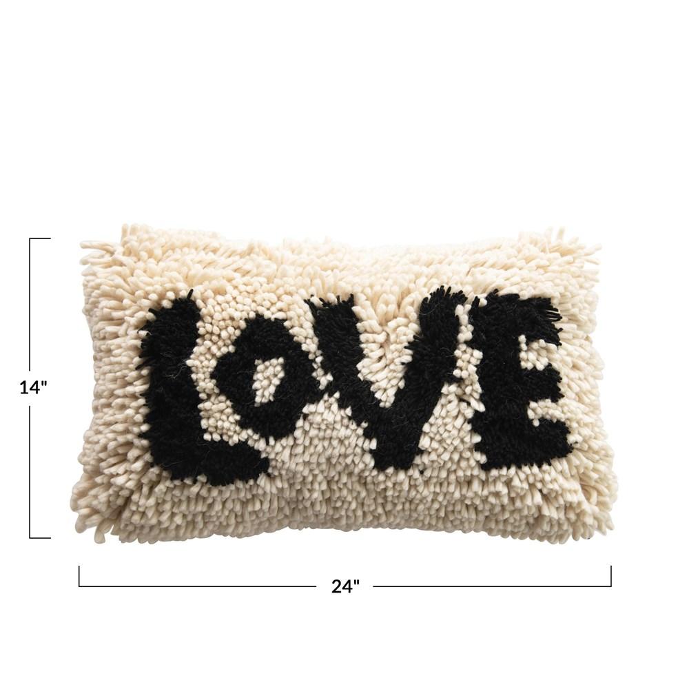 "Love" Wool Shag Lumbar Pillow - Creative Co-Op