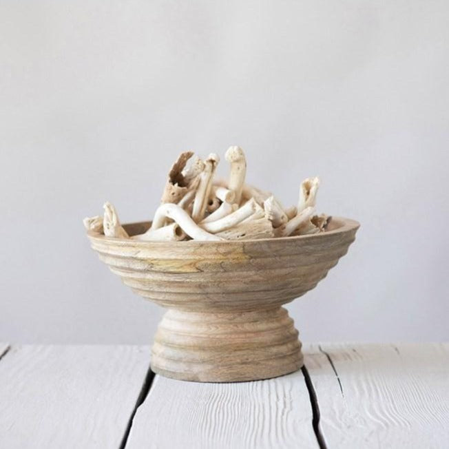 Mango Wood Ridged Footed Bowl - Creative Co-Op
