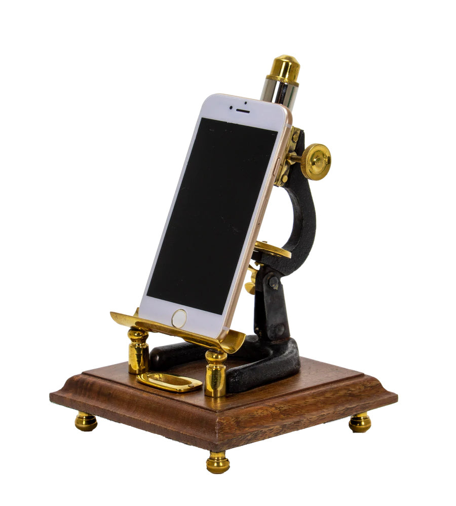 Microscope stand used to hold up an iphone