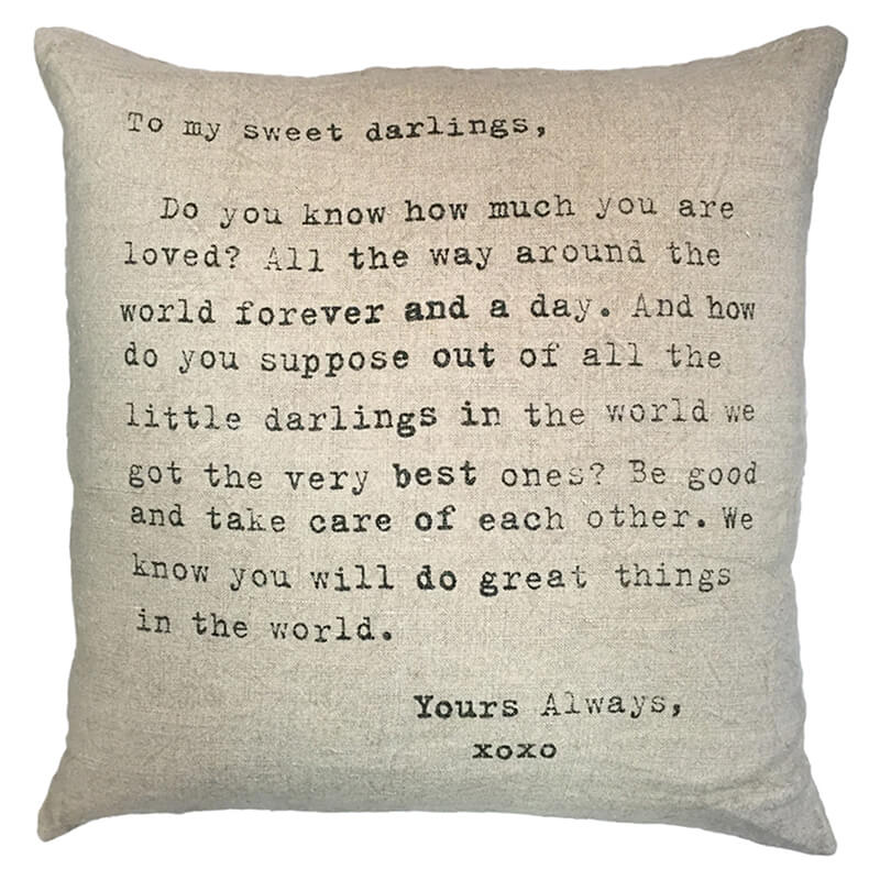 "To My Sweet Darlings" rustic farmhouse pillow available at City Home