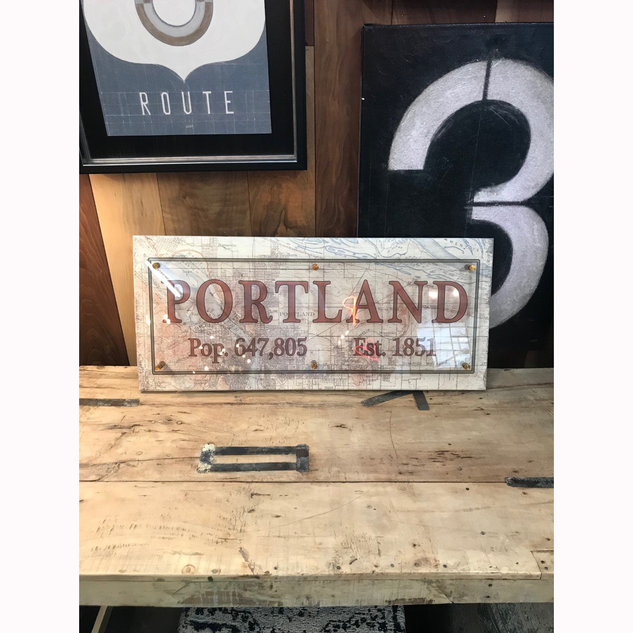 Lucite City Map Sign - Portland & Vancouver - Red Horse